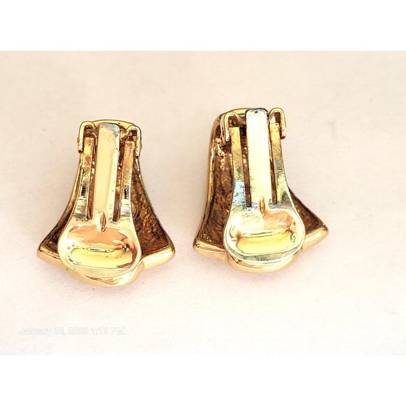 Vintage Signed Kenneth J Lane Art Deco Gold Earrings Clip On Gift for Her KJL - Picture 3 of 6